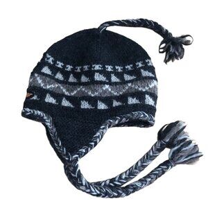 Everest Designs 100% Wool Knit Pom Ear Flap Beanie Hat - Fleece Lined
